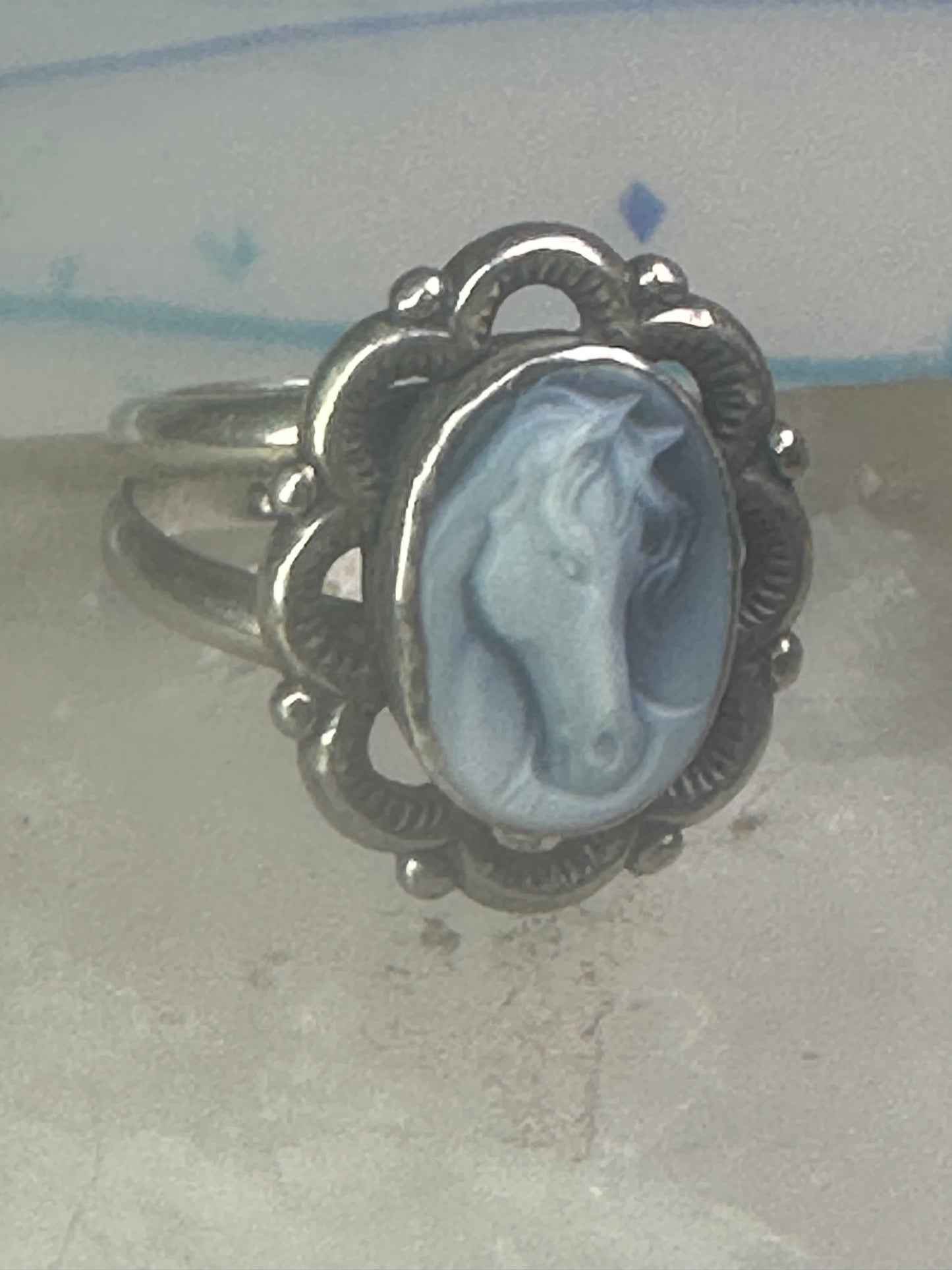 Horse face ring shell cowgirl size 7.75 sterling silver women signed QT