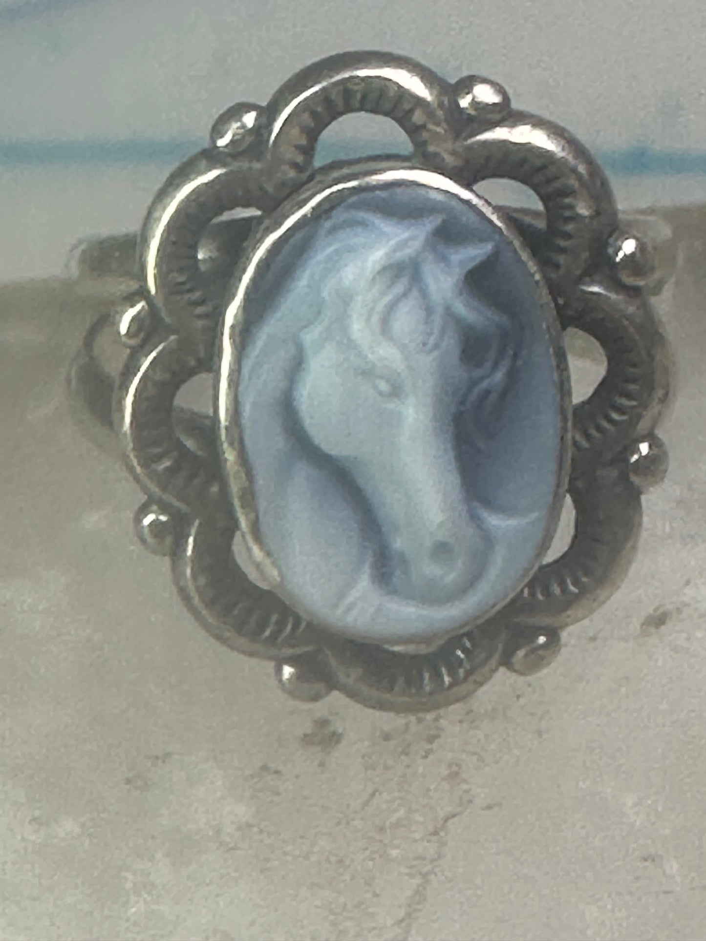 Horse face ring shell cowgirl size 7.75 sterling silver women signed QT
