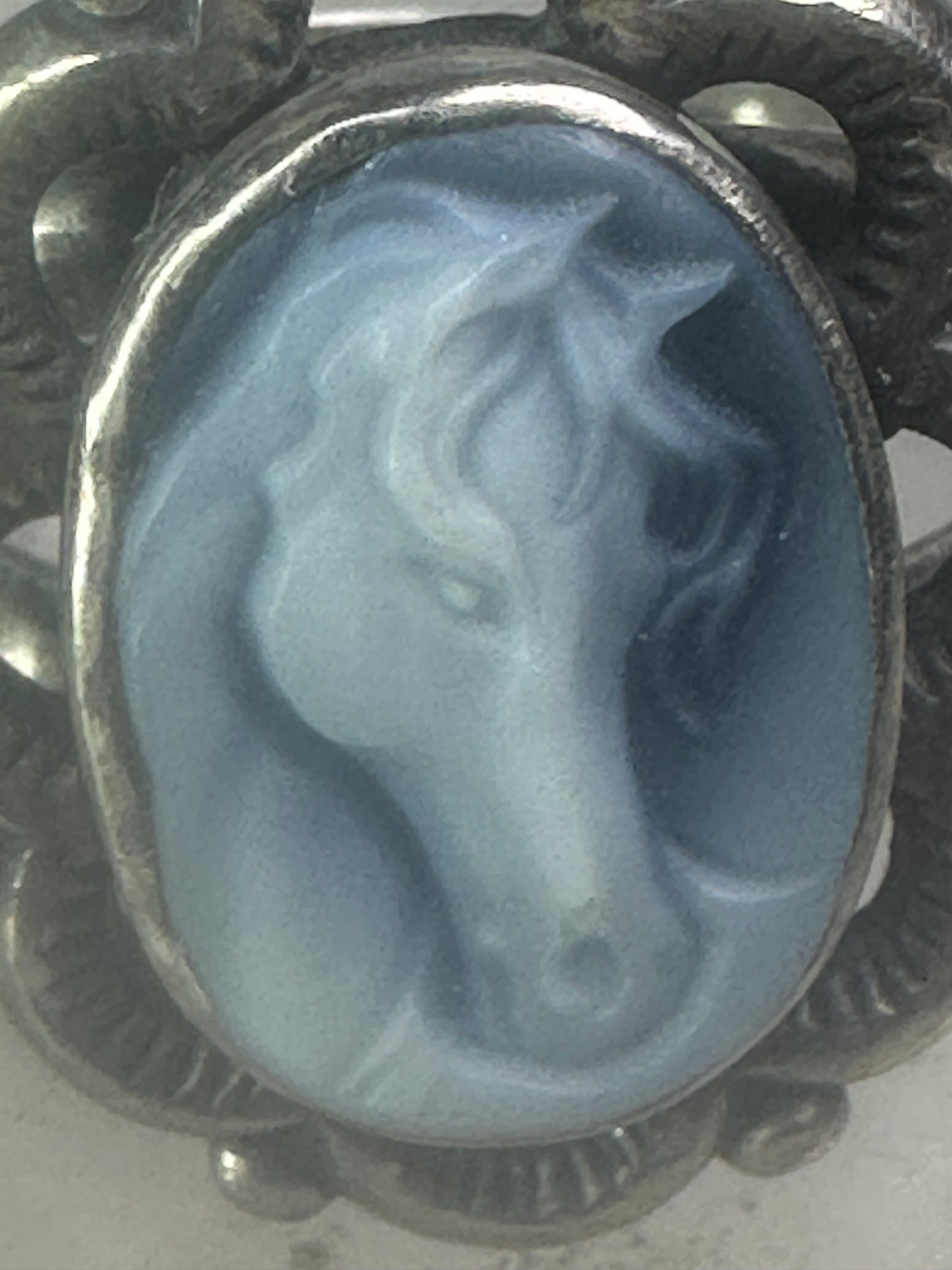 Horse face ring shell cowgirl size 7.75 sterling silver women signed QT