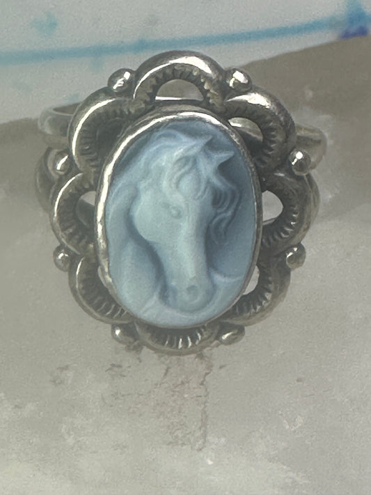Horse face ring shell cowgirl size 7.75 sterling silver women signed QT