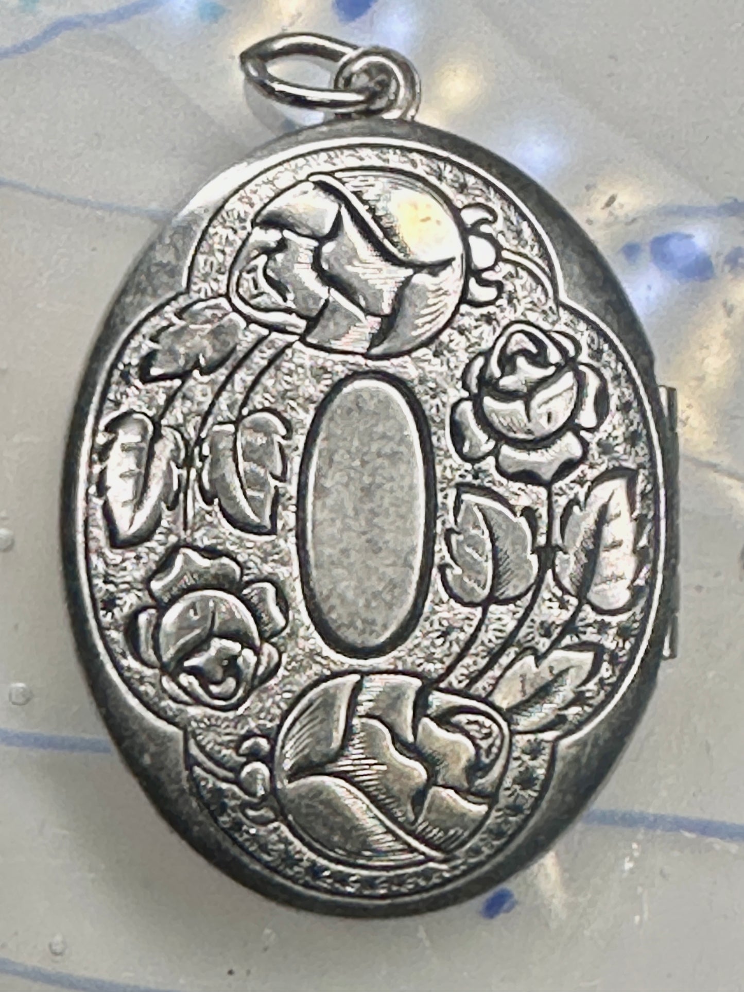 Vintage Large Rose Floral Photo Locket Pendant