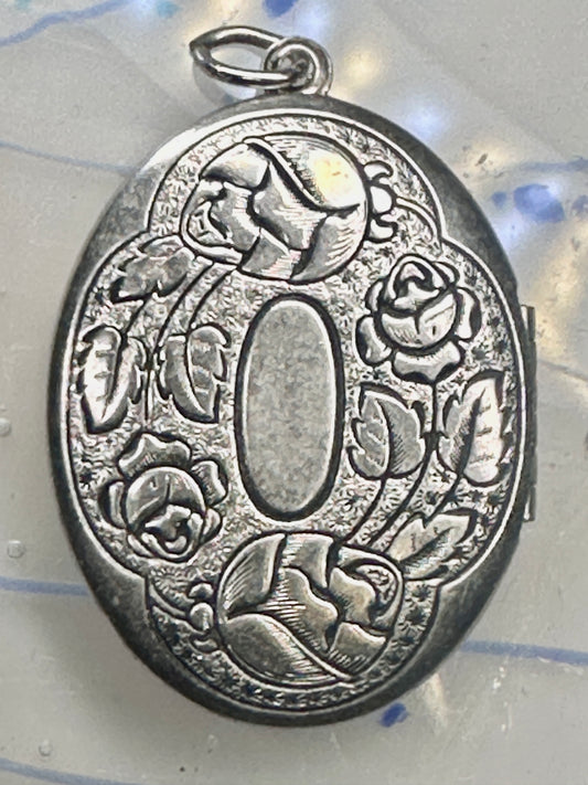 Vintage Large Rose Floral Photo Locket Pendant