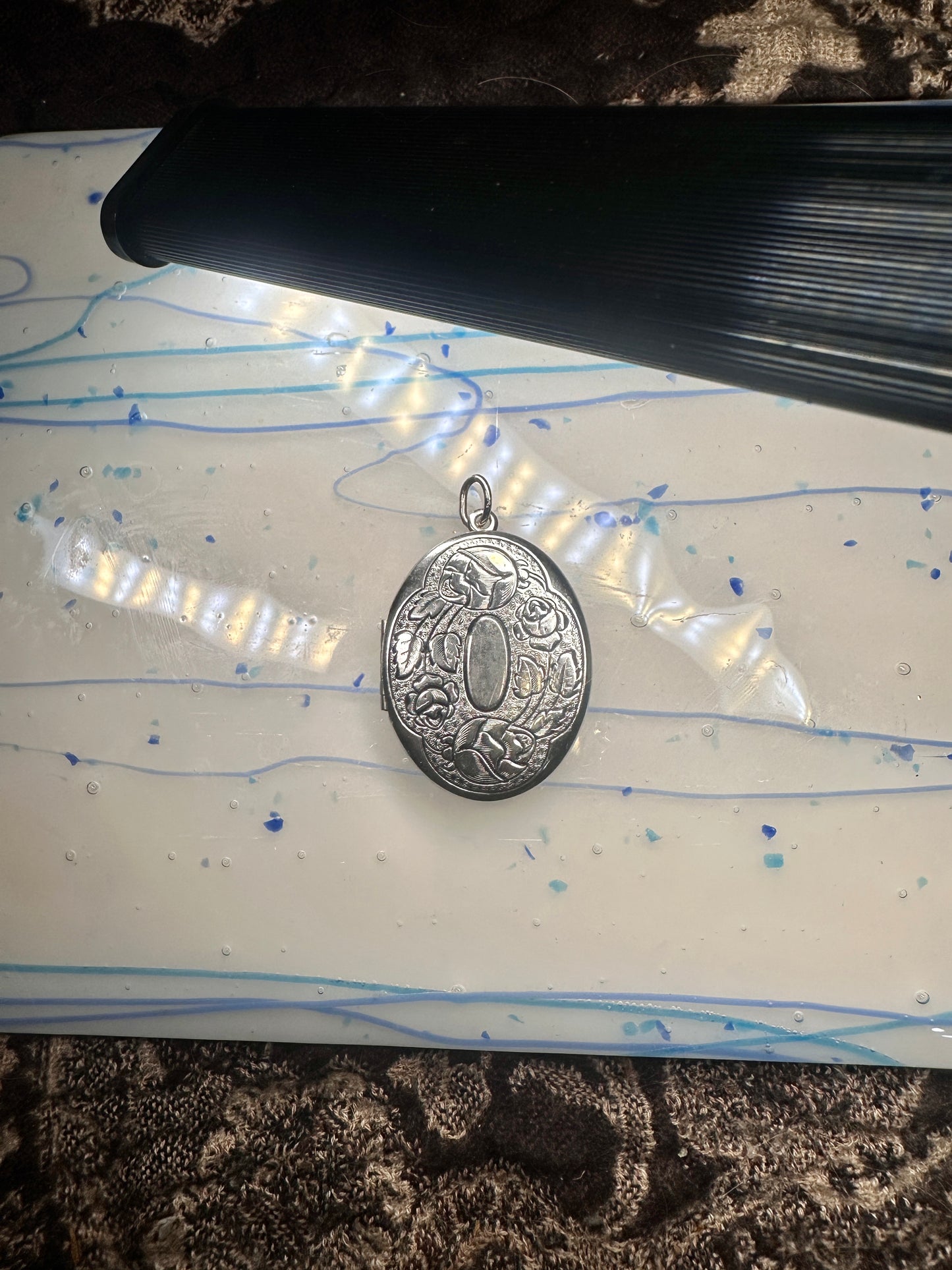 Vintage Large Rose Floral Photo Locket Pendant