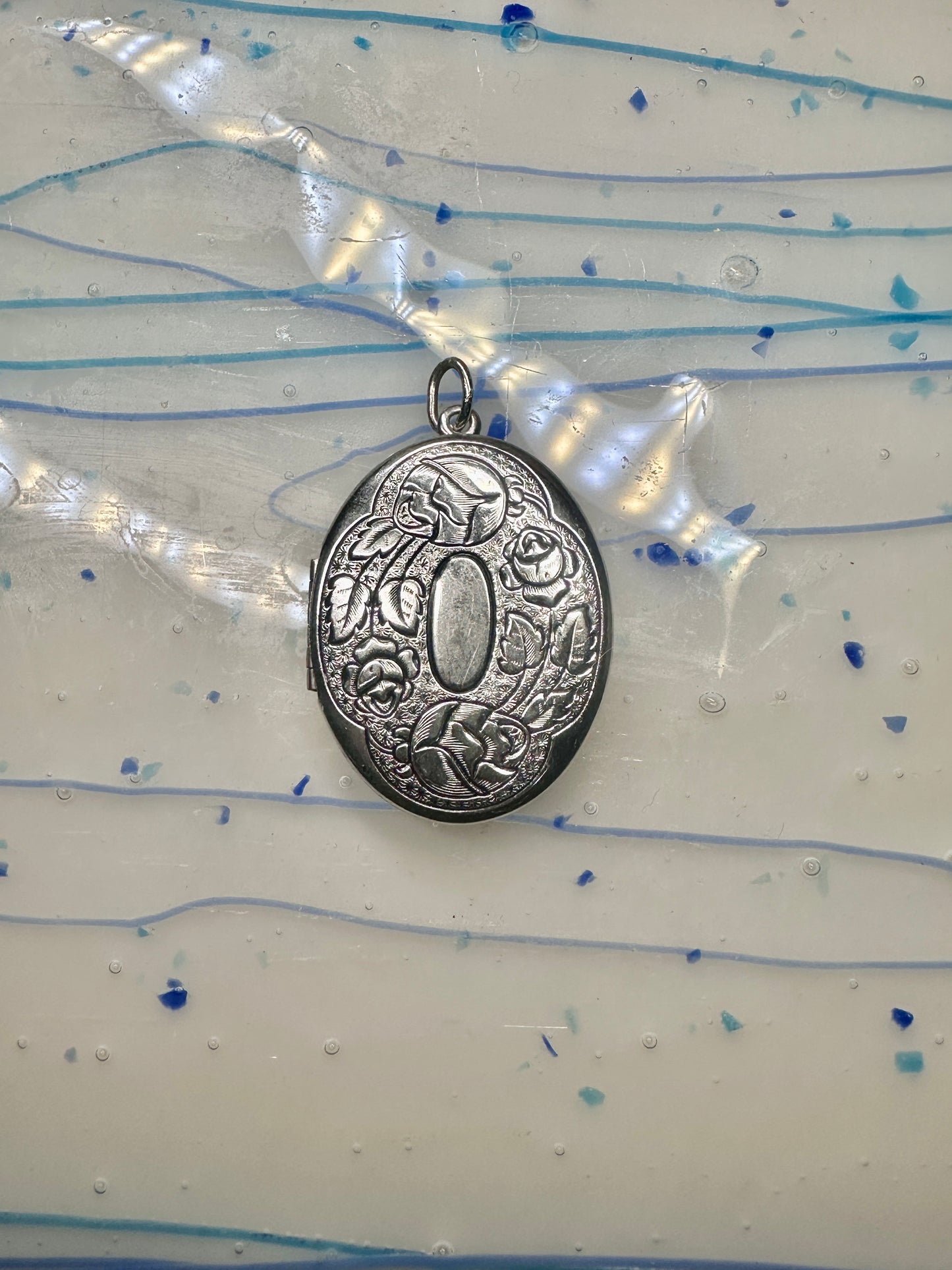 Vintage Large Rose Floral Photo Locket Pendant