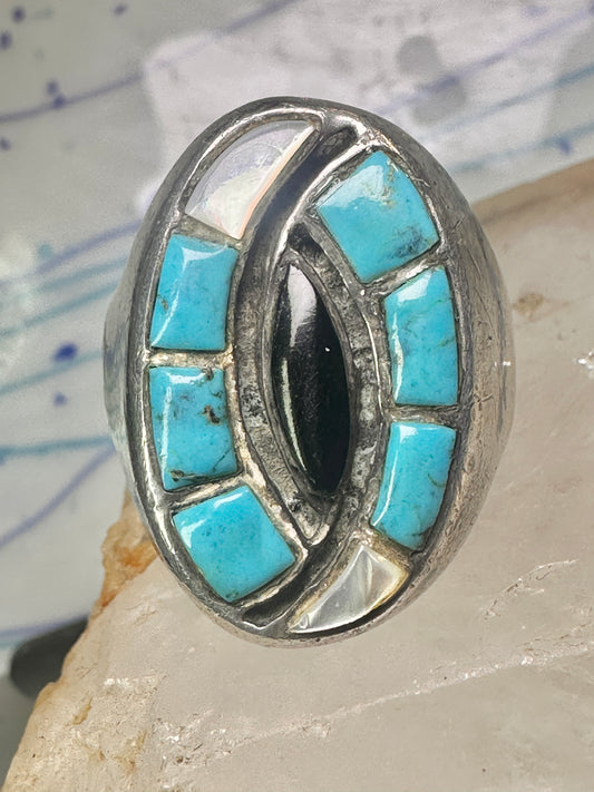 Navajo ring hummingbird turquoise mop onyx ring size 11 sterling silver women men