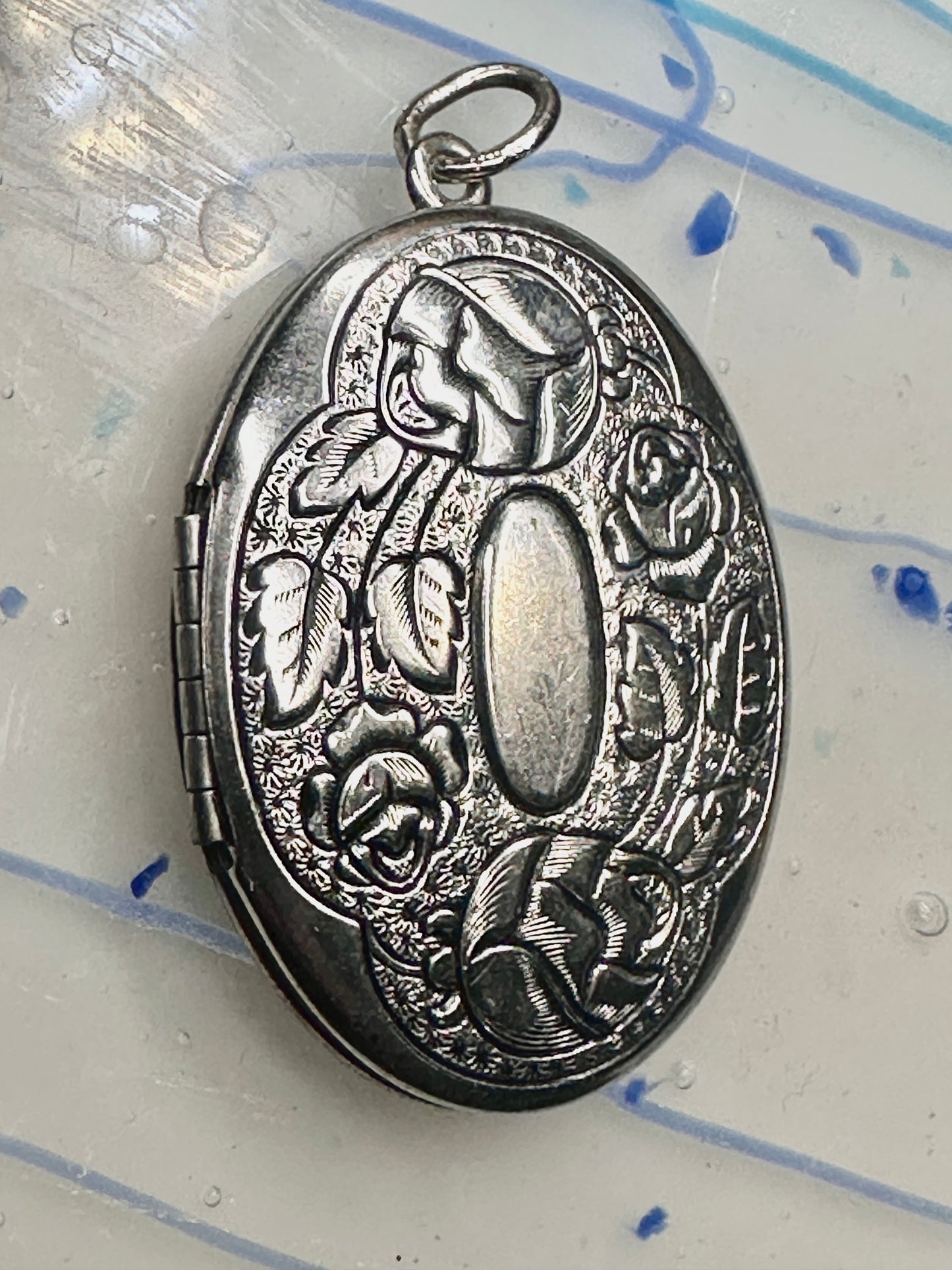 Vintage Large Rose Floral Photo Locket Pendant