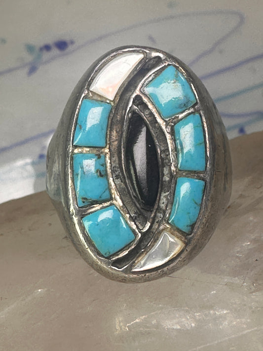 Navajo ring hummingbird turquoise mop onyx ring size 11 sterling silver women men