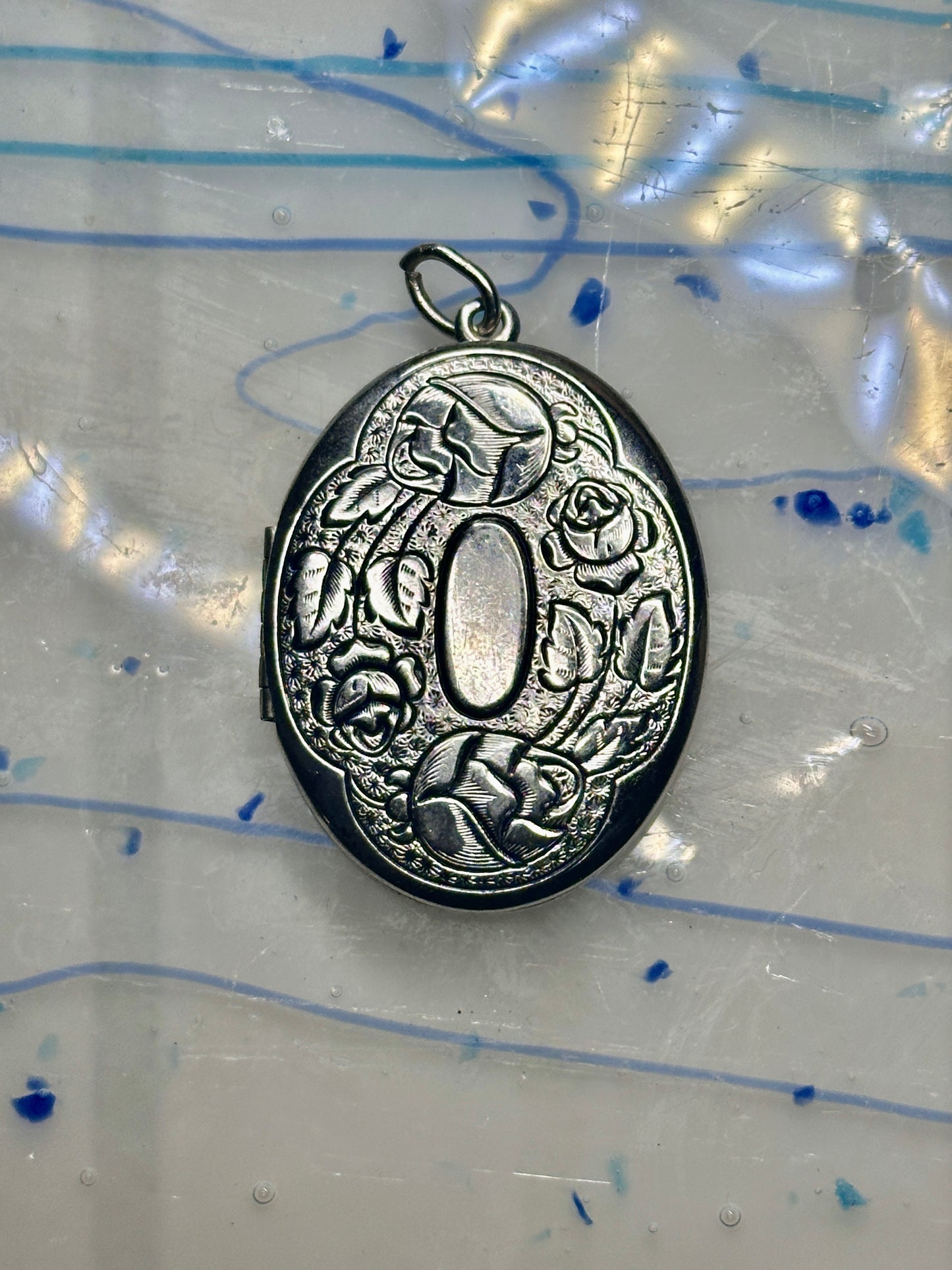 Vintage Large Rose Floral Photo Locket Pendant