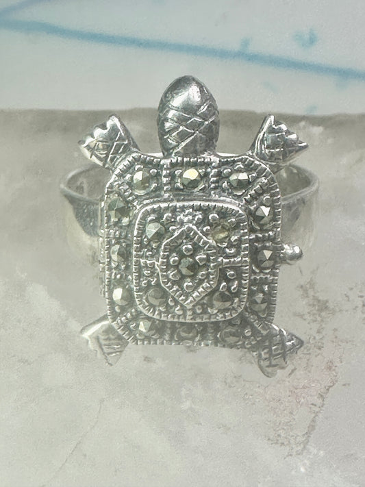 Vintage Turtle Poison ring marcasite size 7.50 sterling silver women