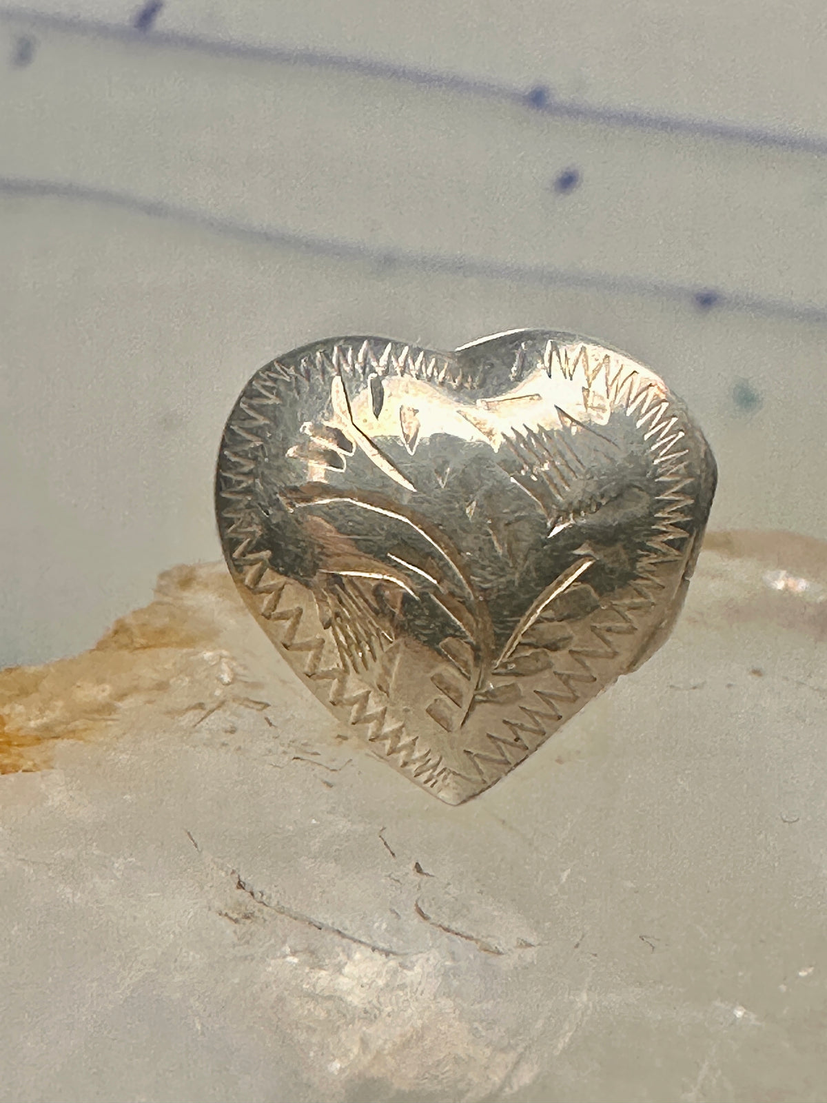 Vintage Sterling Silver Engraved Heart Locket Secret Compartment Poison Ring Size 3.75 925