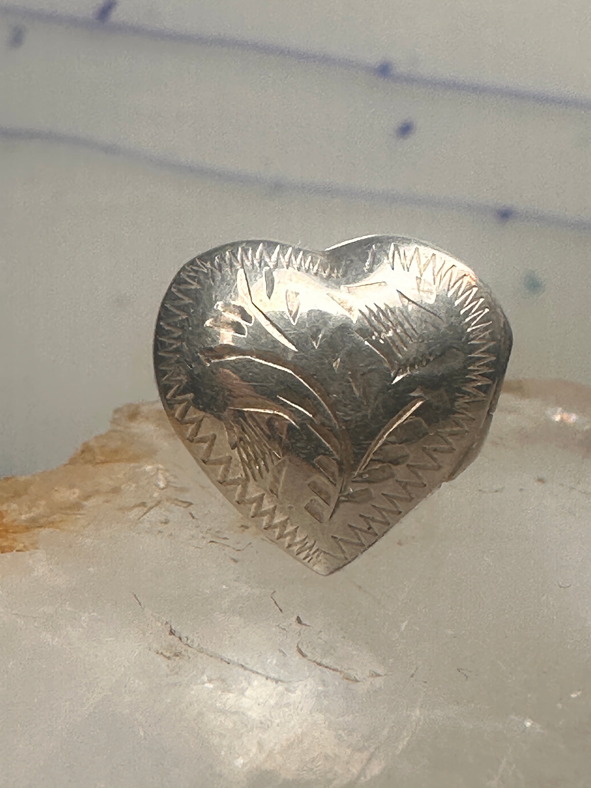 Vintage Sterling Silver Engraved Heart Locket Secret Compartment Poison Ring Size 3.75 925