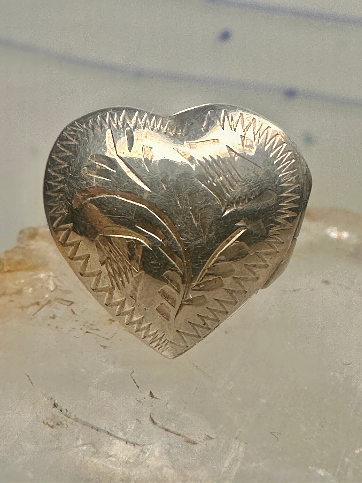 Vintage Sterling Silver Engraved Heart Locket Secret Compartment Poison Ring Size 3.75 925