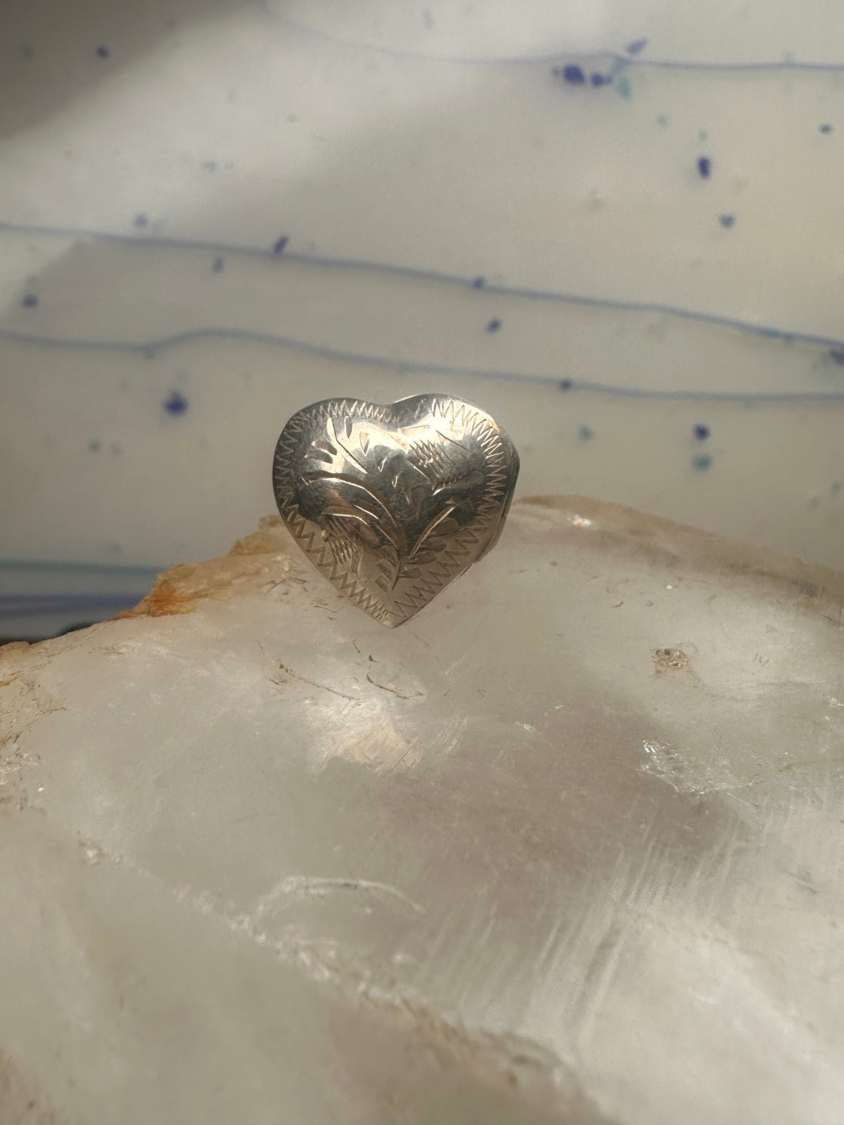 Vintage Sterling Silver Engraved Heart Locket Secret Compartment Poison Ring Size 3.75 925