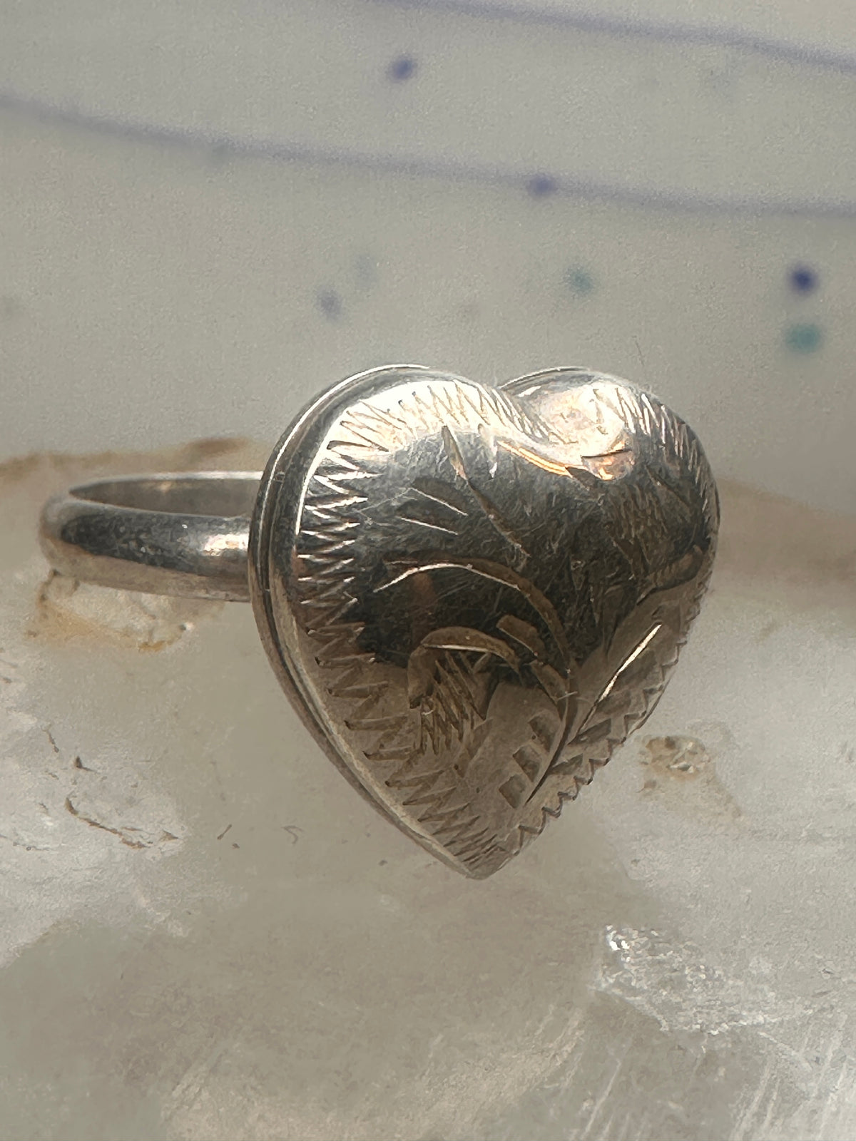 Vintage Sterling Silver Engraved Heart Locket Secret Compartment Poison Ring Size 3.75 925