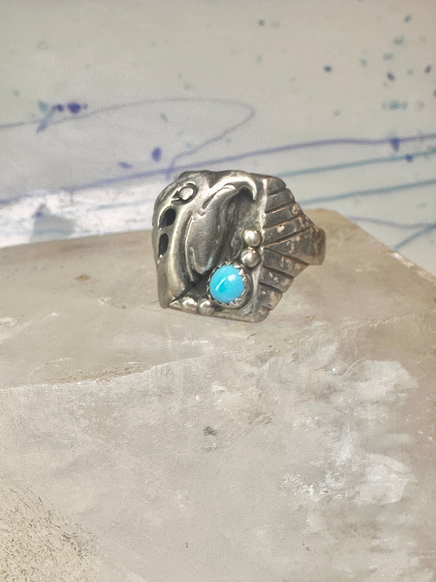 Navajo ring eagle band turquoise size 11 sterling silver women men