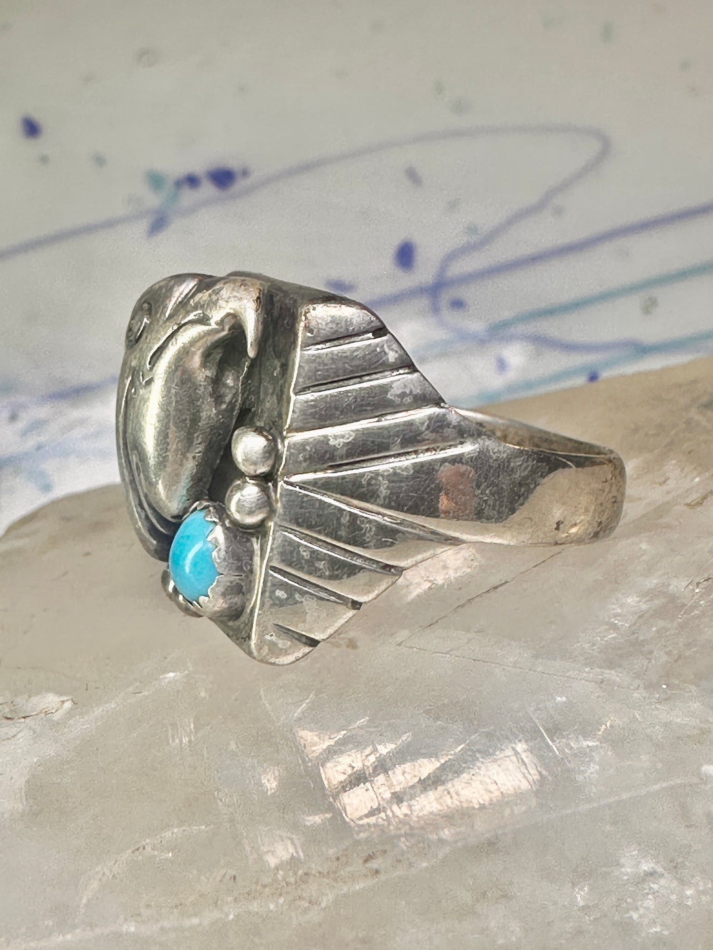 Navajo ring eagle band turquoise size 11 sterling silver women men