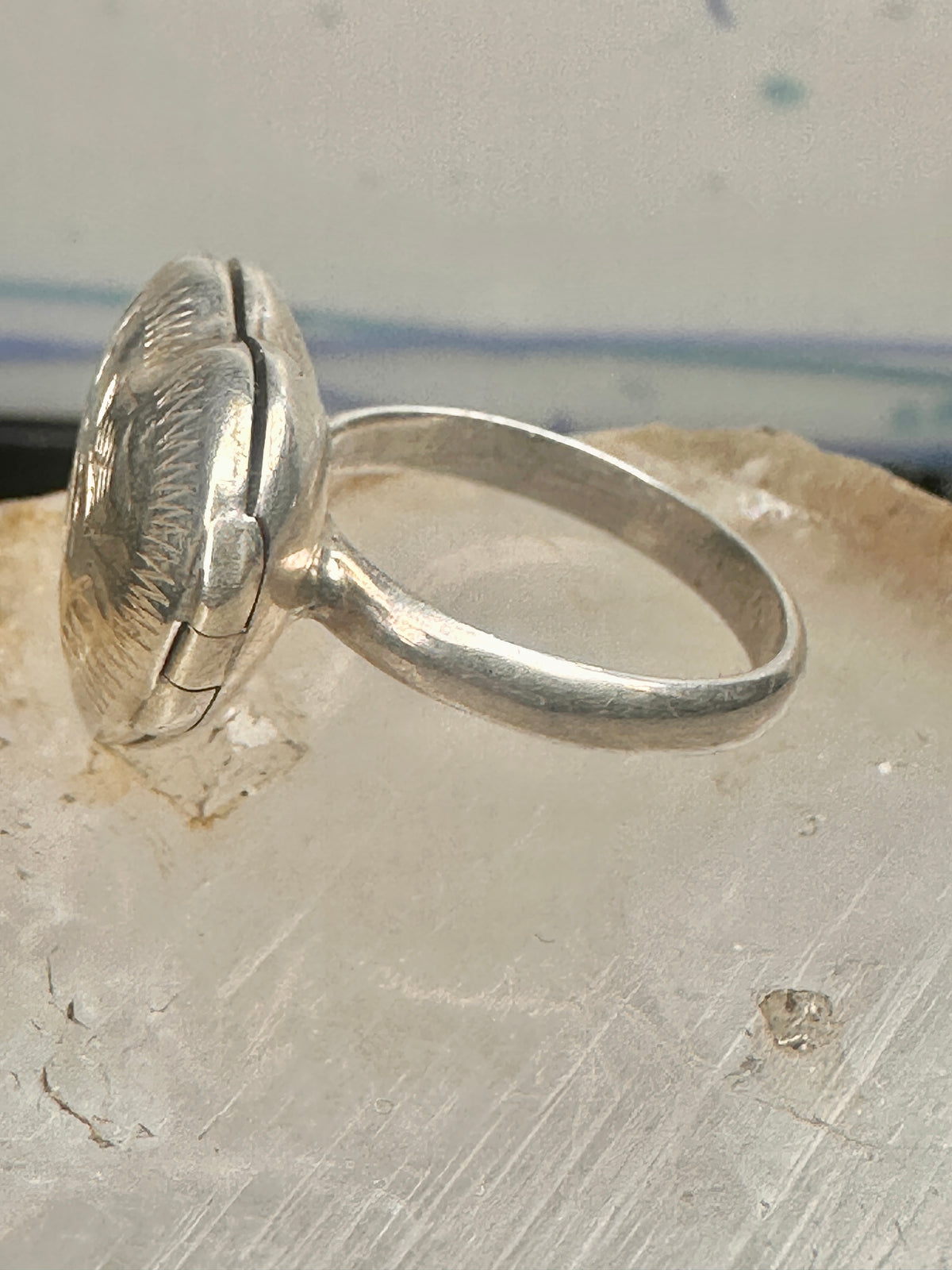 Vintage Sterling Silver Engraved Heart Locket Secret Compartment Poison Ring Size 3.75 925