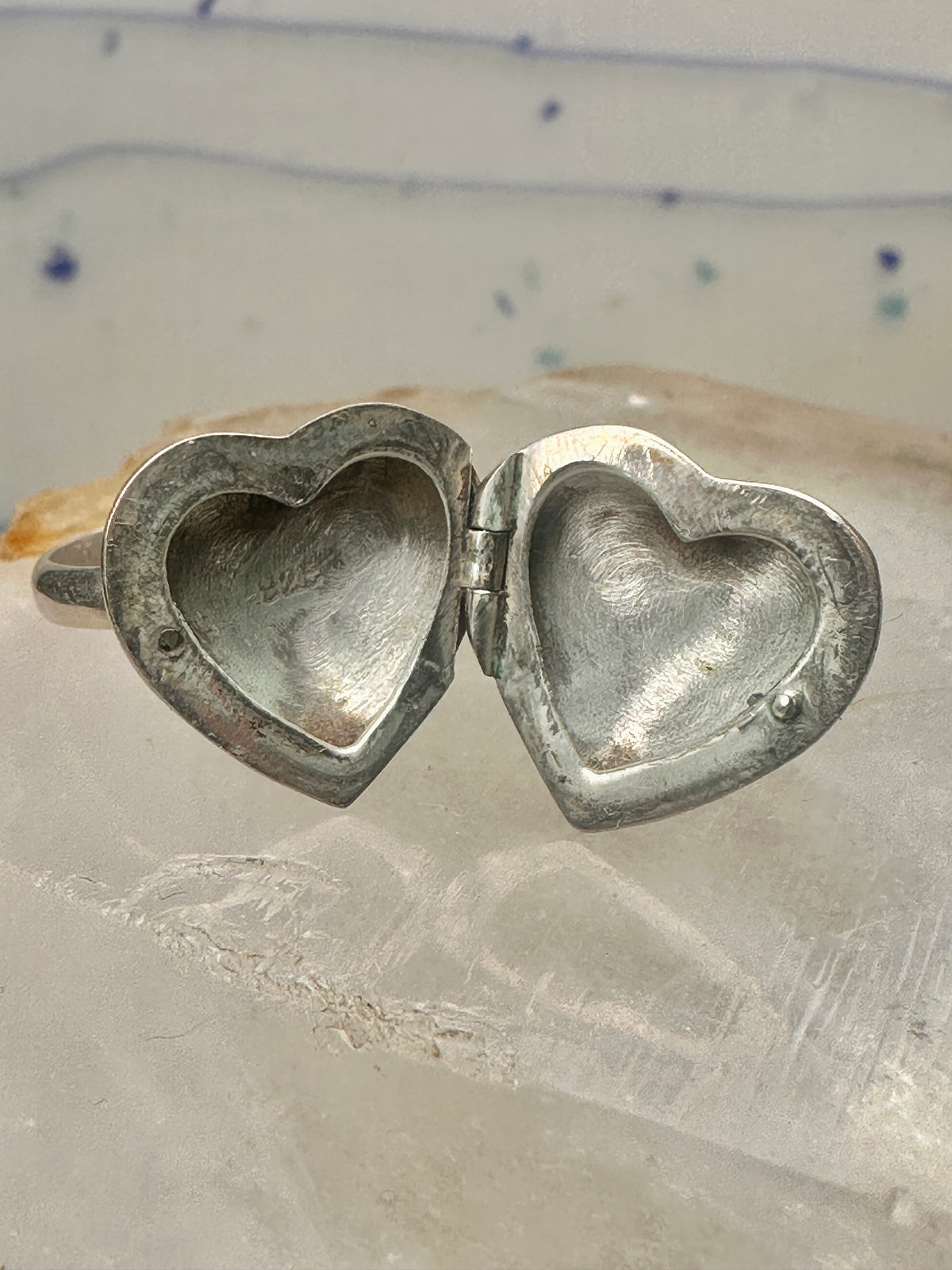 Vintage Sterling Silver Engraved Heart Locket Secret Compartment Poison Ring Size 3.75 925