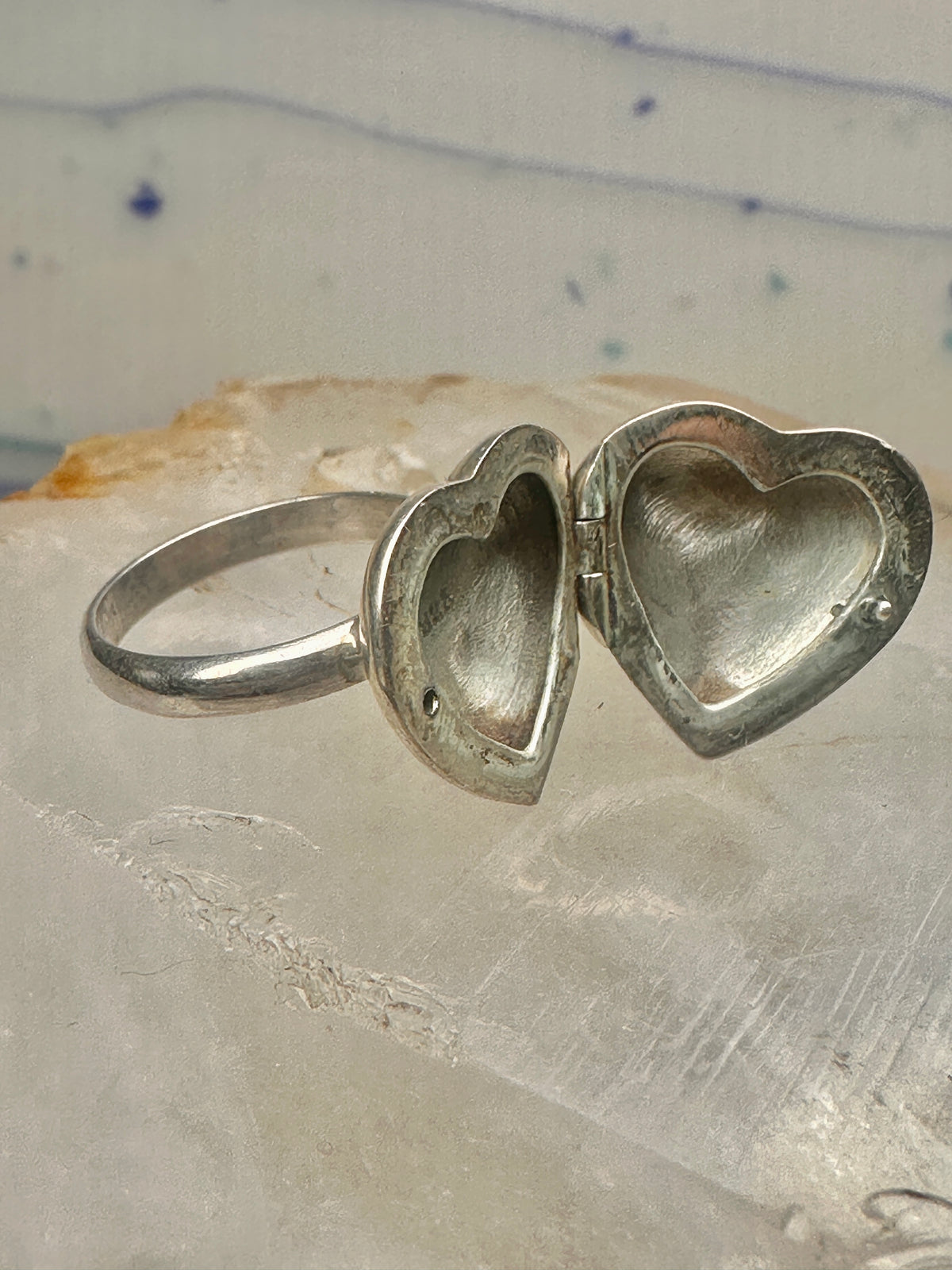 Vintage Sterling Silver Engraved Heart Locket Secret Compartment Poison Ring Size 3.75 925