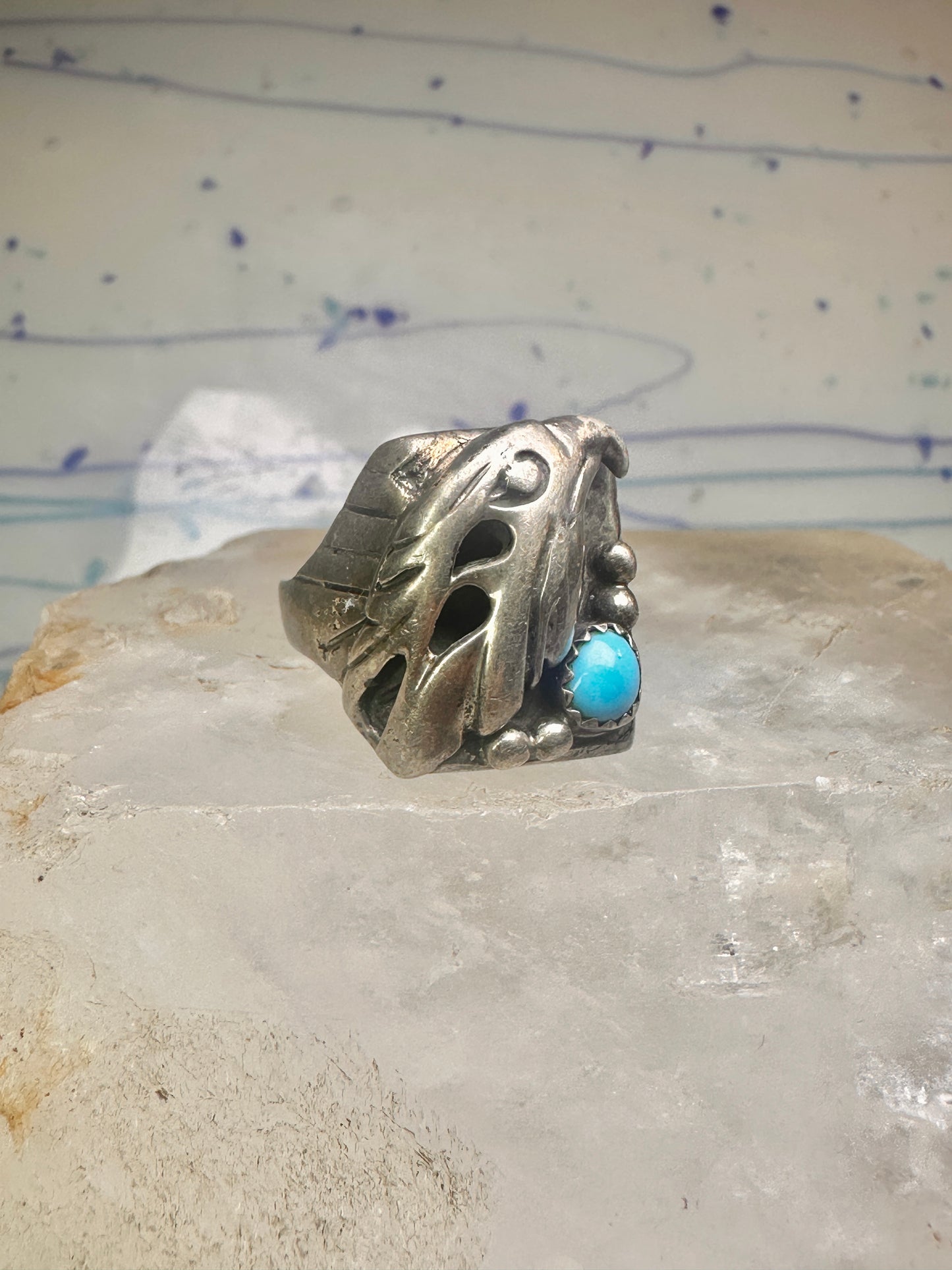 Navajo ring eagle band turquoise size 11 sterling silver women men