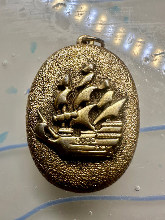 Vintage Mayflower Photo Locket Pendant carrack Cargo Ship 3 masts