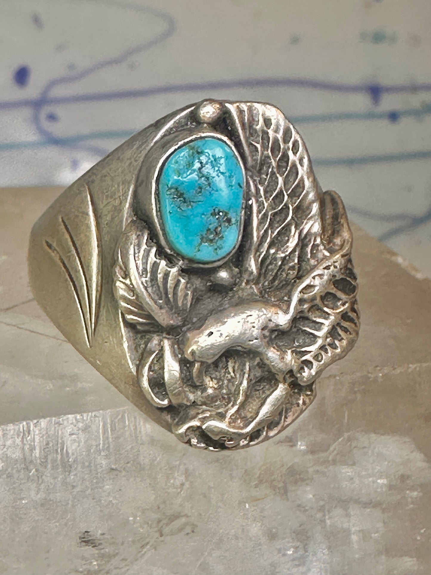 Navajo ring eagle wings band turquoise size 11.50 sterling silver women men