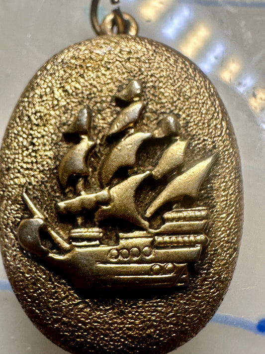 Vintage Mayflower Photo Locket Pendant carrack Cargo Ship 3 masts