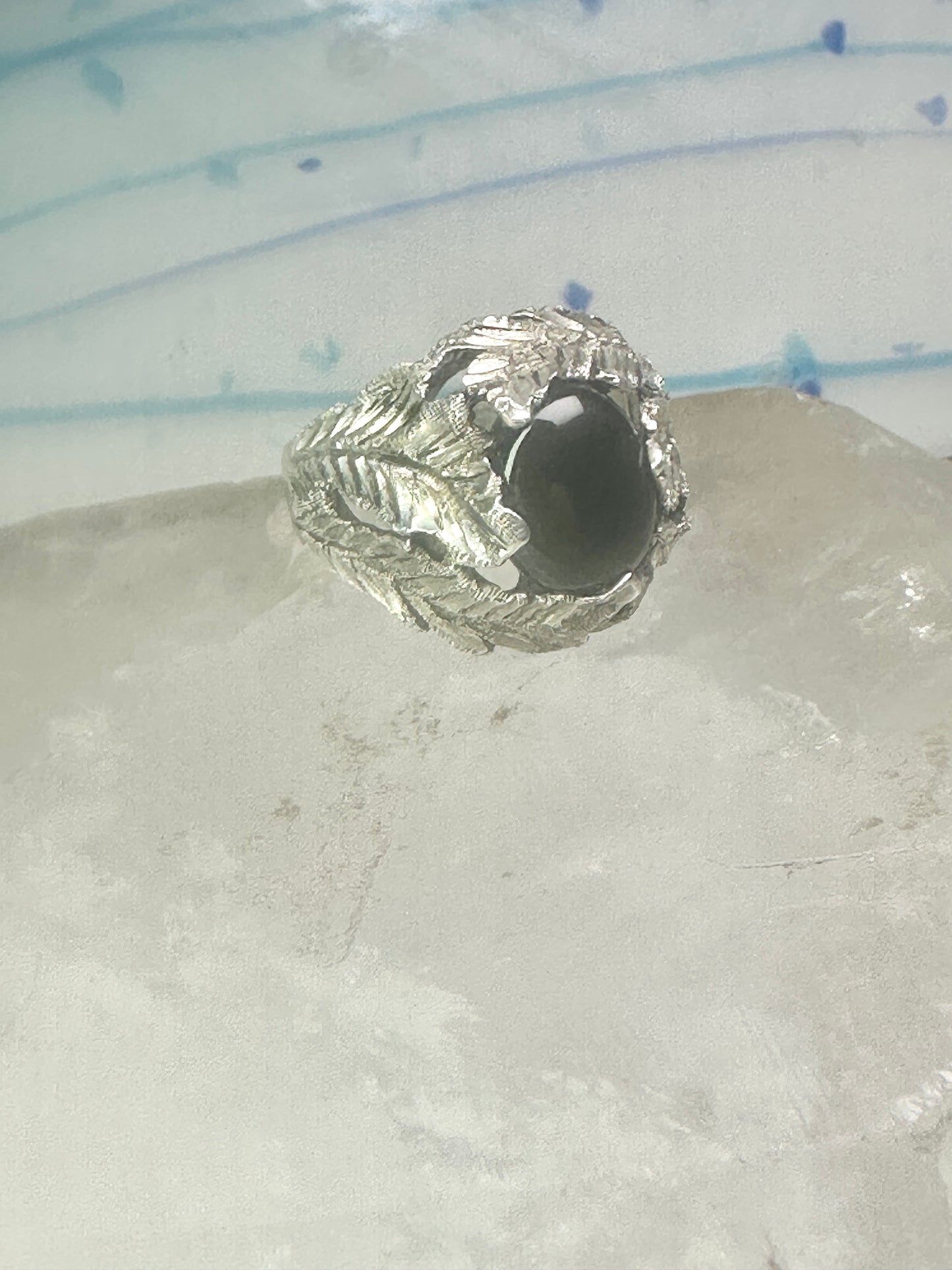Vintage Black Hills Gold ring onyx leaves size 6.25 sterling silver women