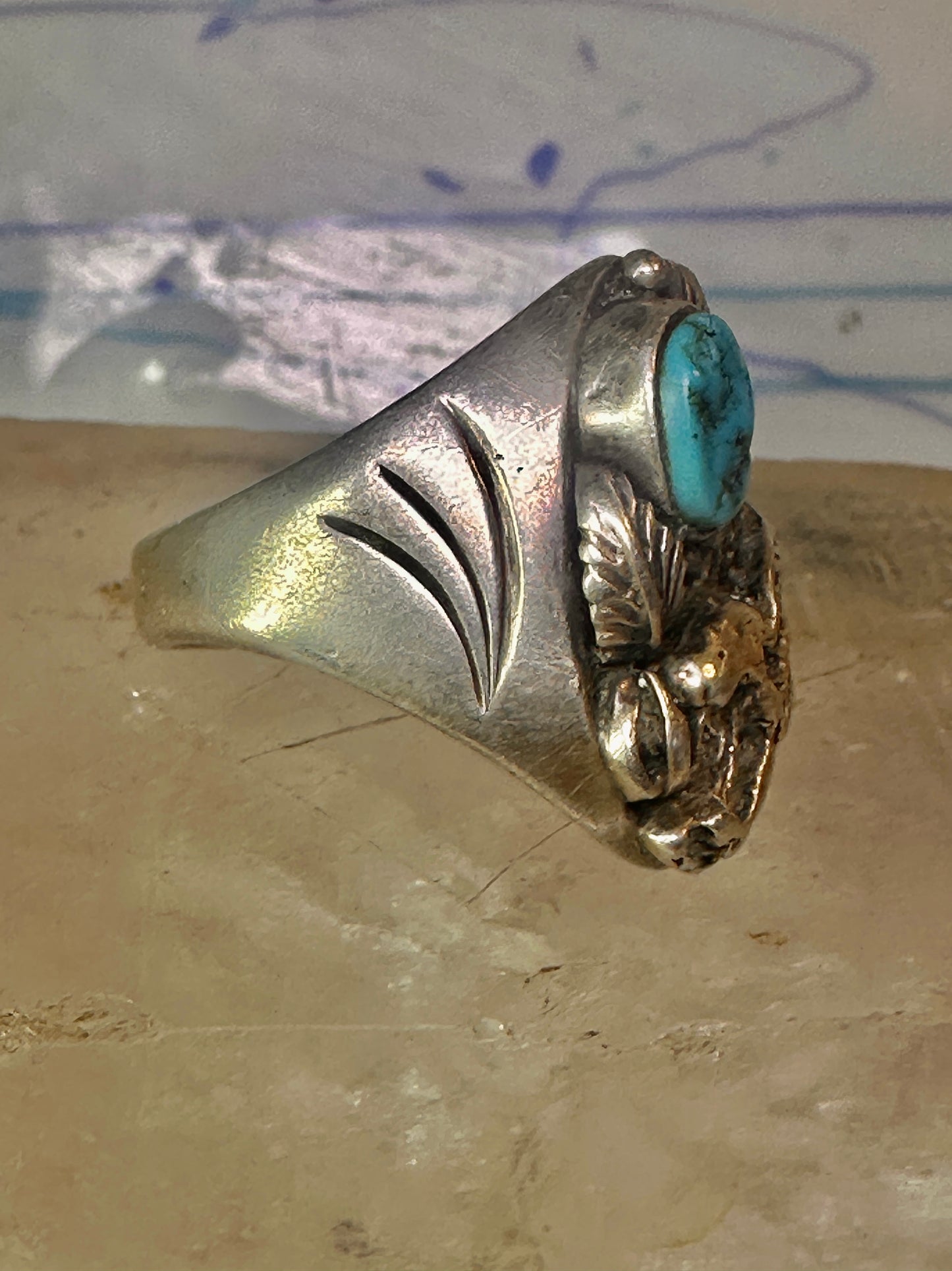 Navajo ring eagle wings band turquoise size 11.50 sterling silver women men