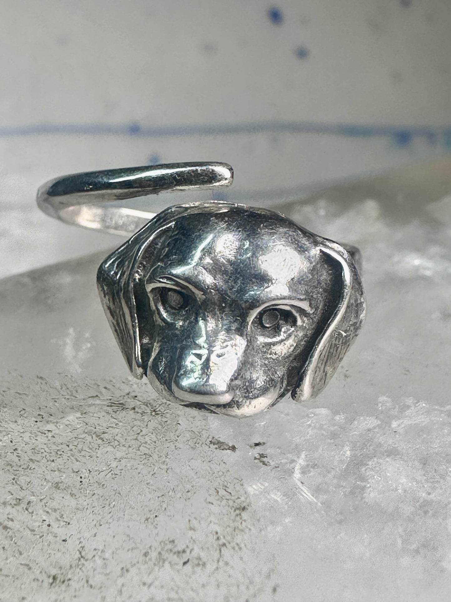 Vintage dog ring puppy band size 7.50 sterling silver women girls
