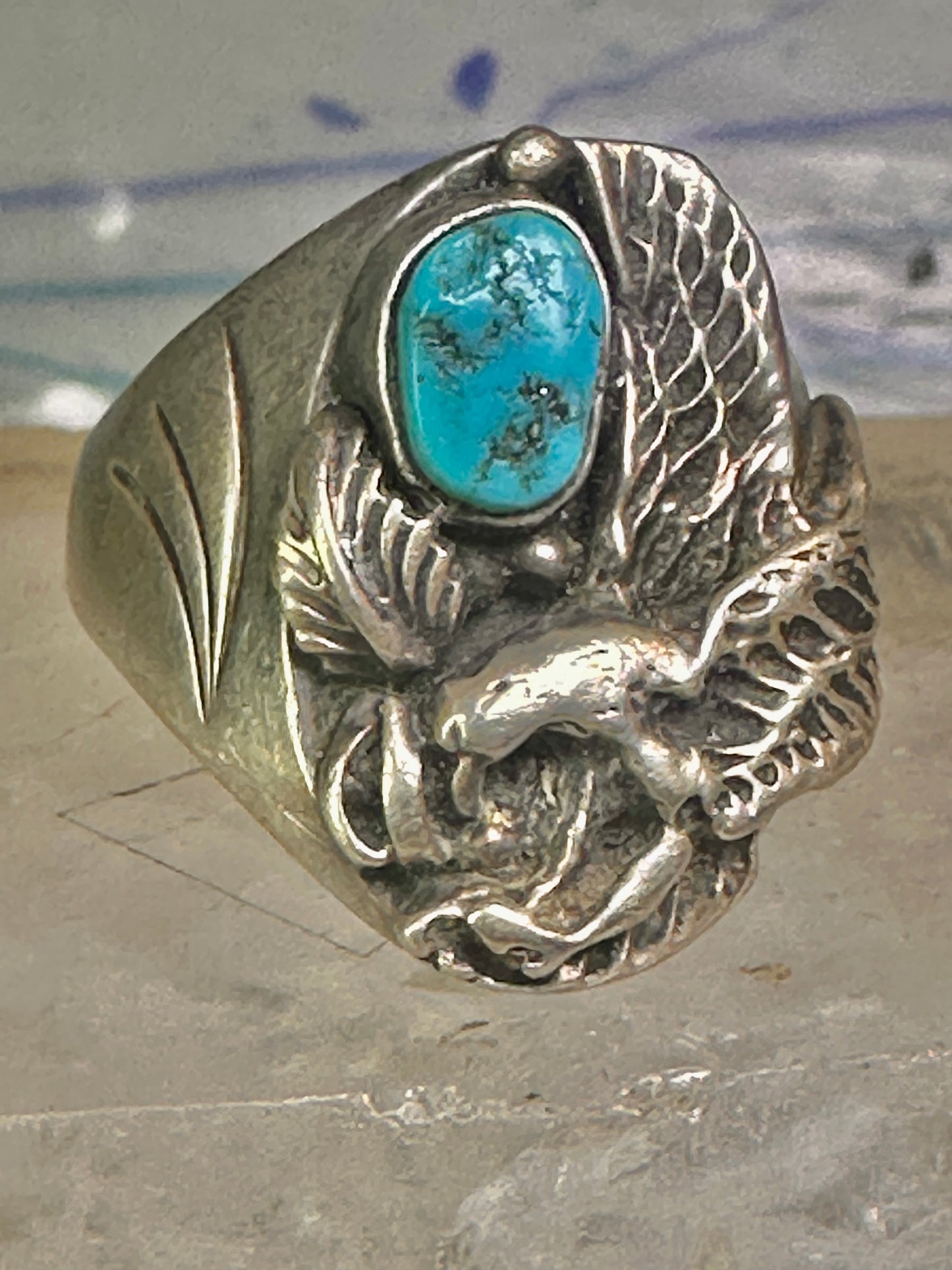 Navajo ring eagle wings band turquoise size 11.50 sterling silver women men