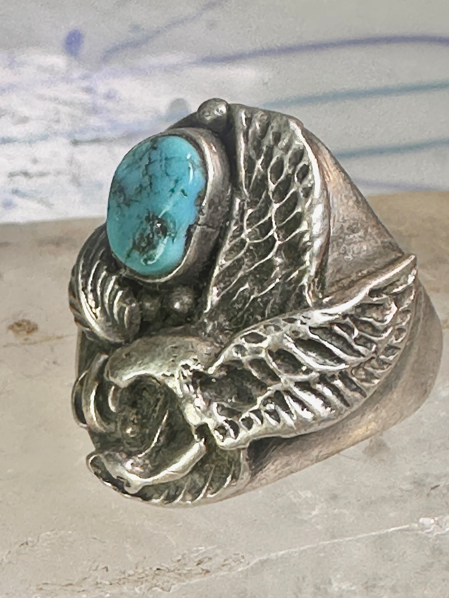 Navajo ring eagle wings band turquoise size 11.50 sterling silver women men