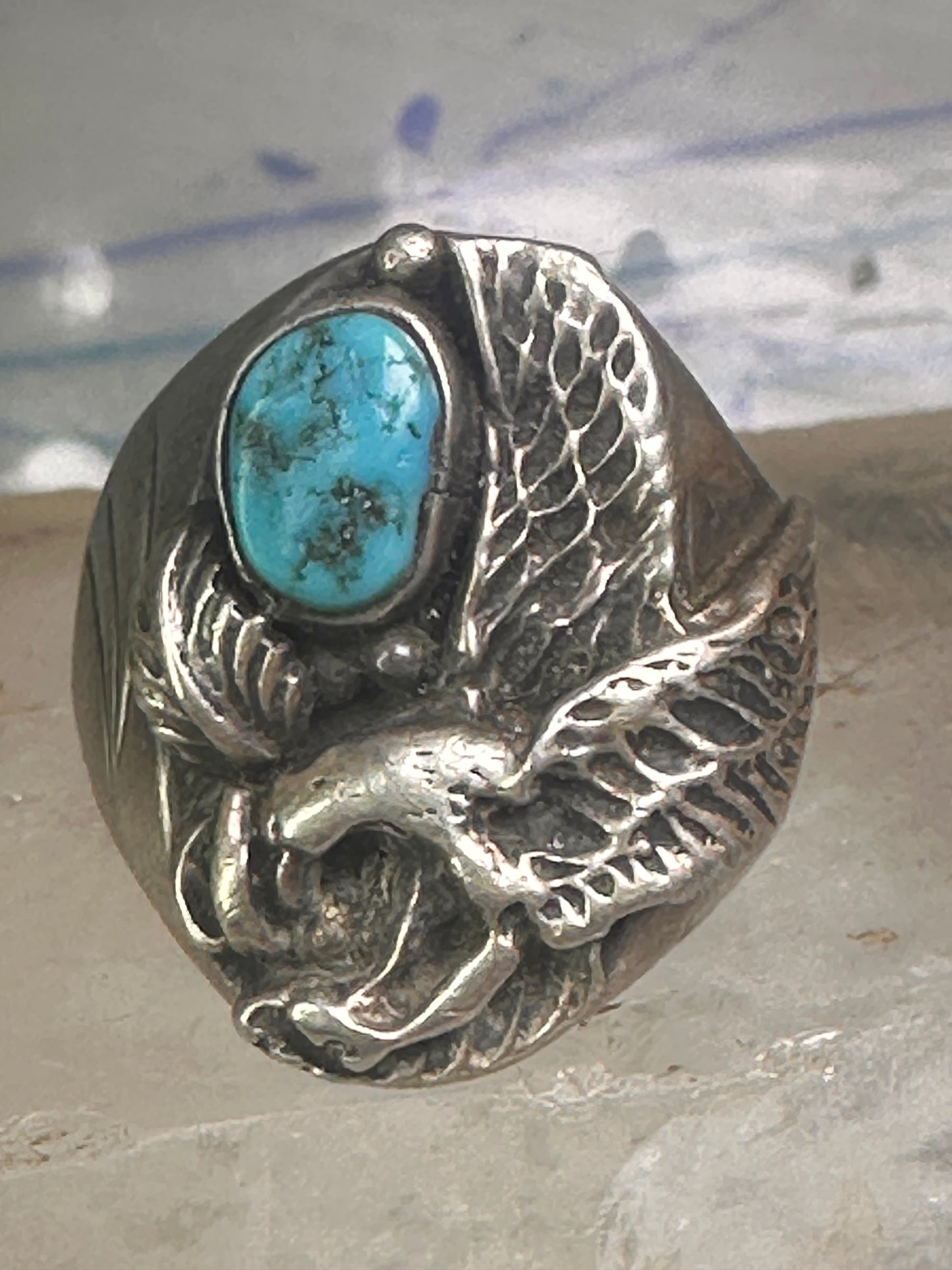 Navajo ring eagle wings band turquoise size 11.50 sterling silver women men