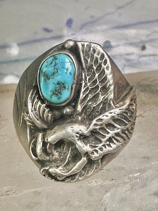 Navajo ring eagle wings band turquoise size 11.50 sterling silver women men