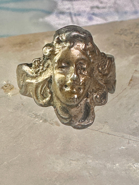 Lady face ring art deco Italy pinky turquoise size 3 silver signed 800 women