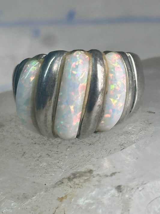 Vintage Fluted Dome Ring Opal Lab? band Ott size 7.5 sterling silver women girls