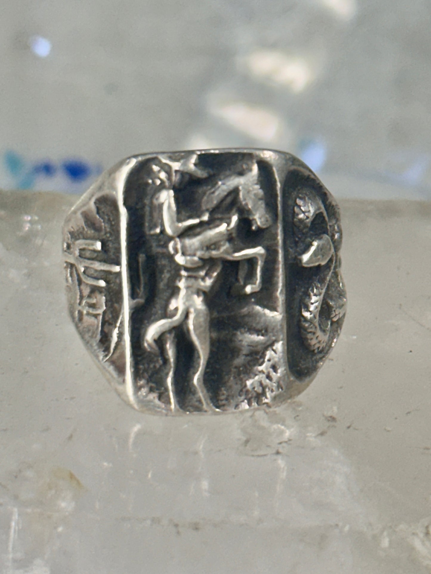 Cowboy ring Bronco Horse cactus snake band southwest size 10.50 sterling silver men