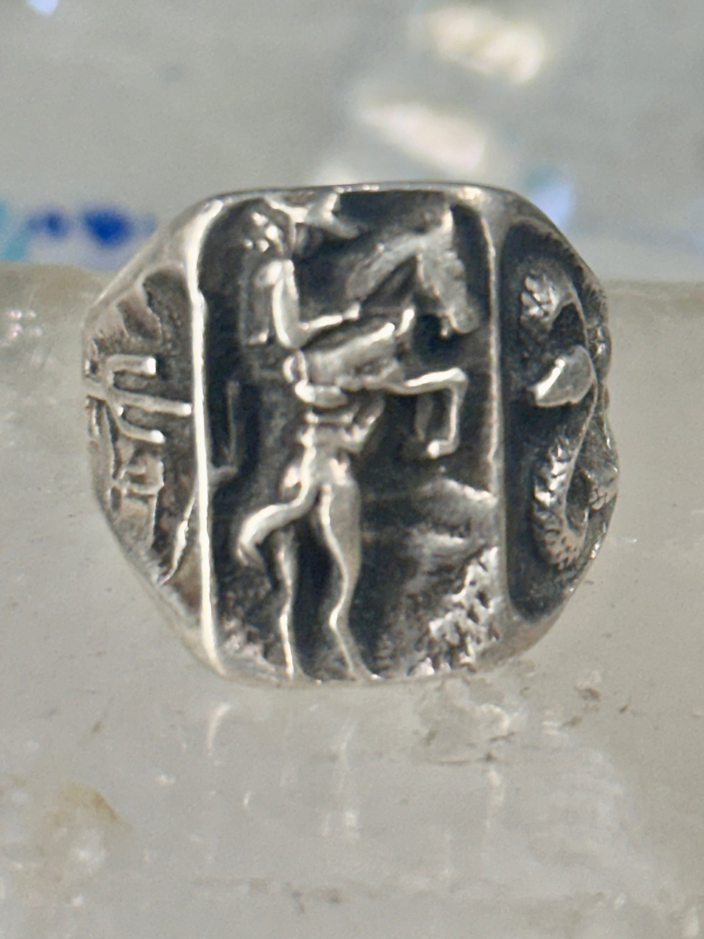 Cowboy ring Bronco Horse cactus snake band southwest size 10.50 sterling silver men