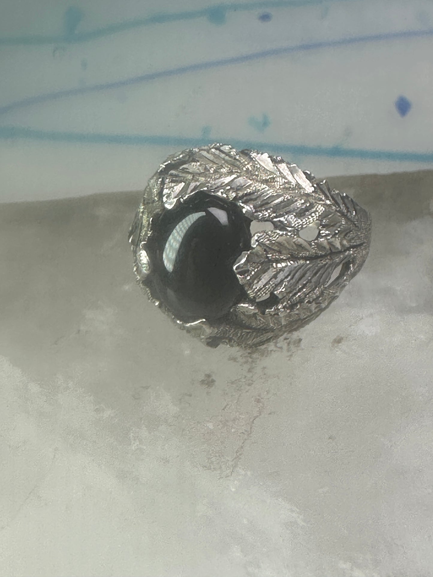 Vintage Black Hills Gold ring onyx leaves size 6.25 sterling silver women