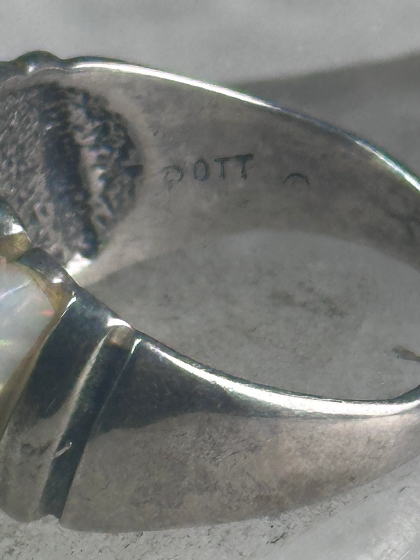 Vintage Fluted Dome Ring Opal Lab? band Ott size 7.5 sterling silver women girls
