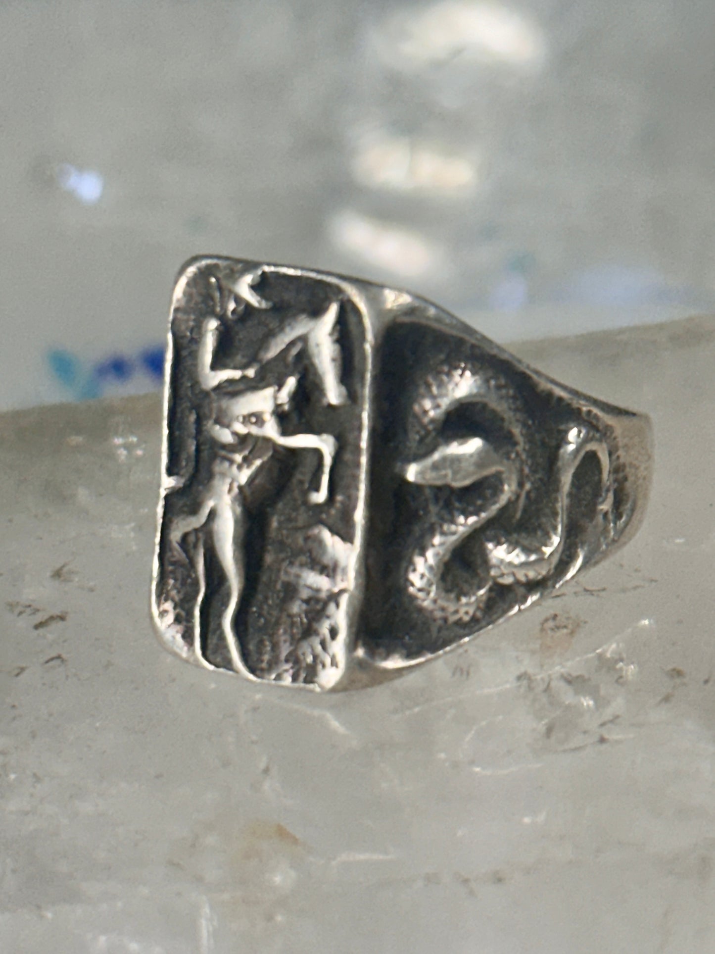 Cowboy ring Bronco Horse cactus snake band southwest size 10.50 sterling silver men