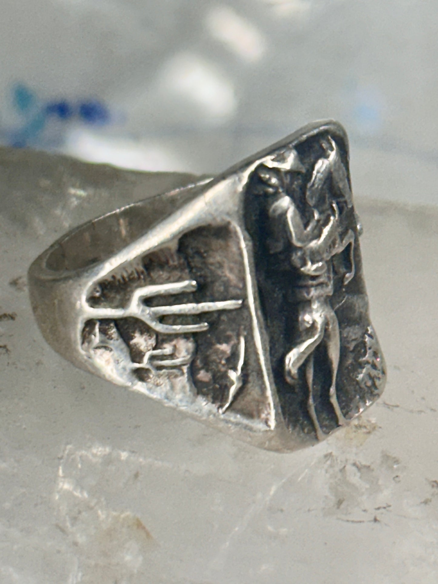 Cowboy ring Bronco Horse cactus snake band southwest size 10.50 sterling silver men