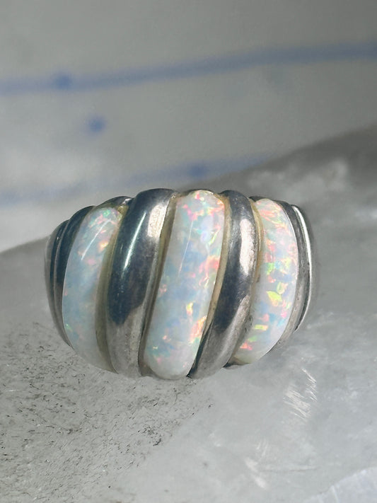 Vintage Fluted Dome Ring Opal Lab? band Ott size 7.5 sterling silver women girls