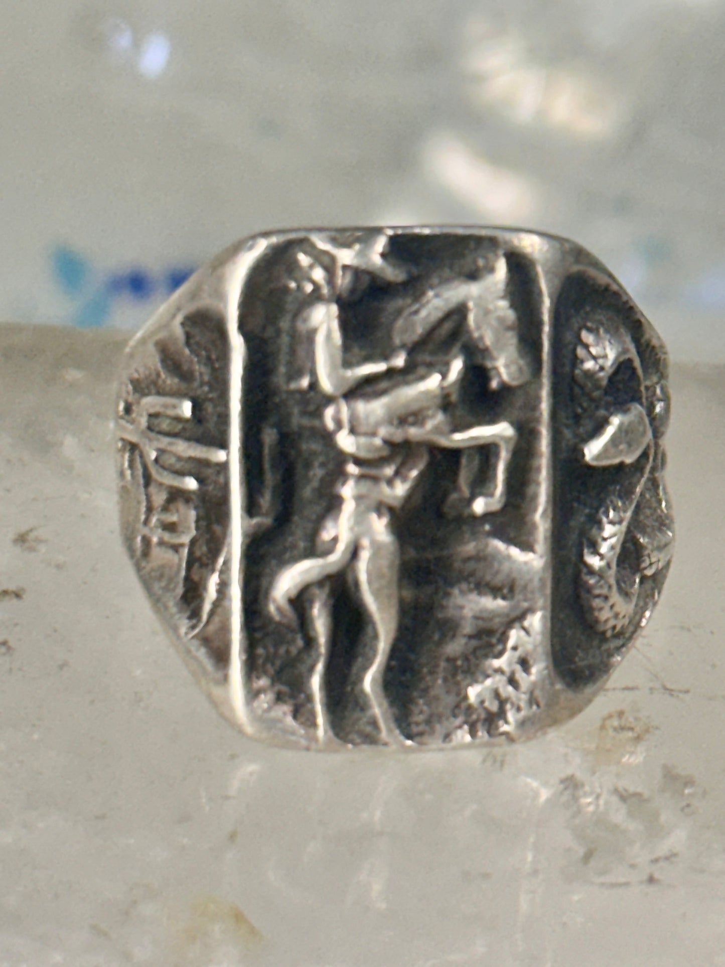 Cowboy ring Bronco Horse cactus snake band southwest size 10.50 sterling silver men