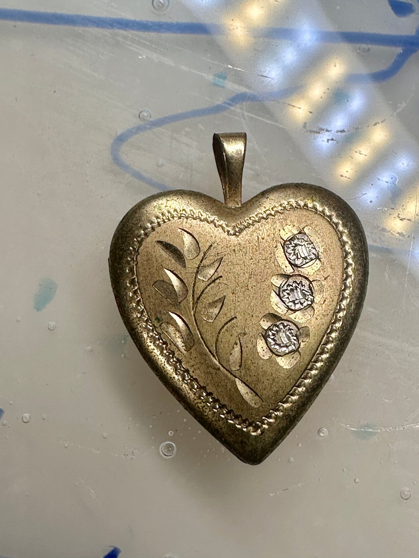 Vintage Floral Photo Heart Love Valentine Locket flower Pendant 1/20 14KGF