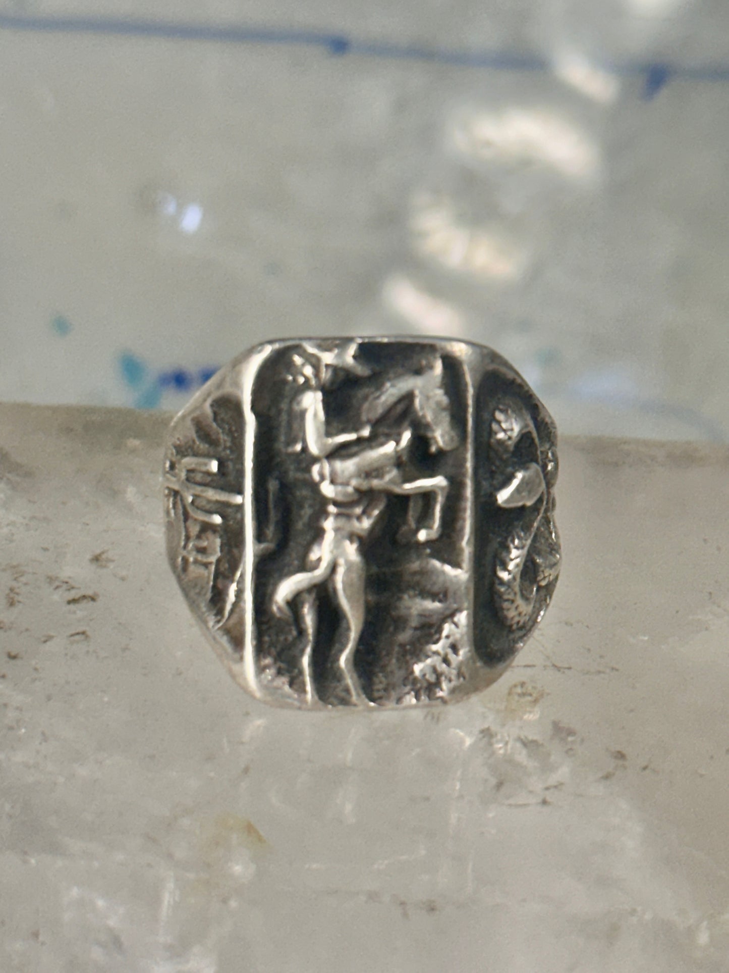 Cowboy ring Bronco Horse cactus snake band southwest size 10.50 sterling silver men