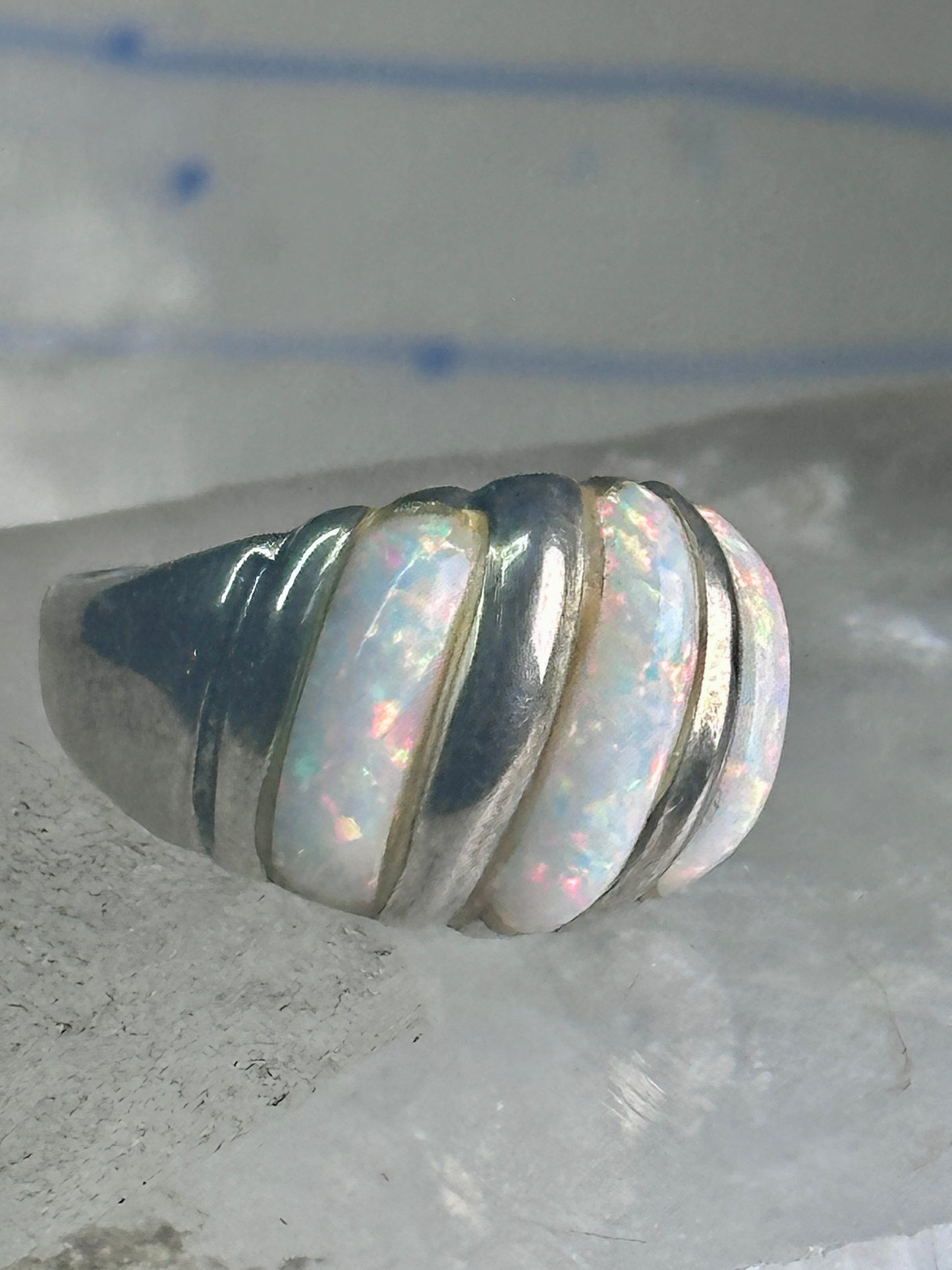 Vintage Fluted Dome Ring Opal Lab? band Ott size 7.5 sterling silver women girls