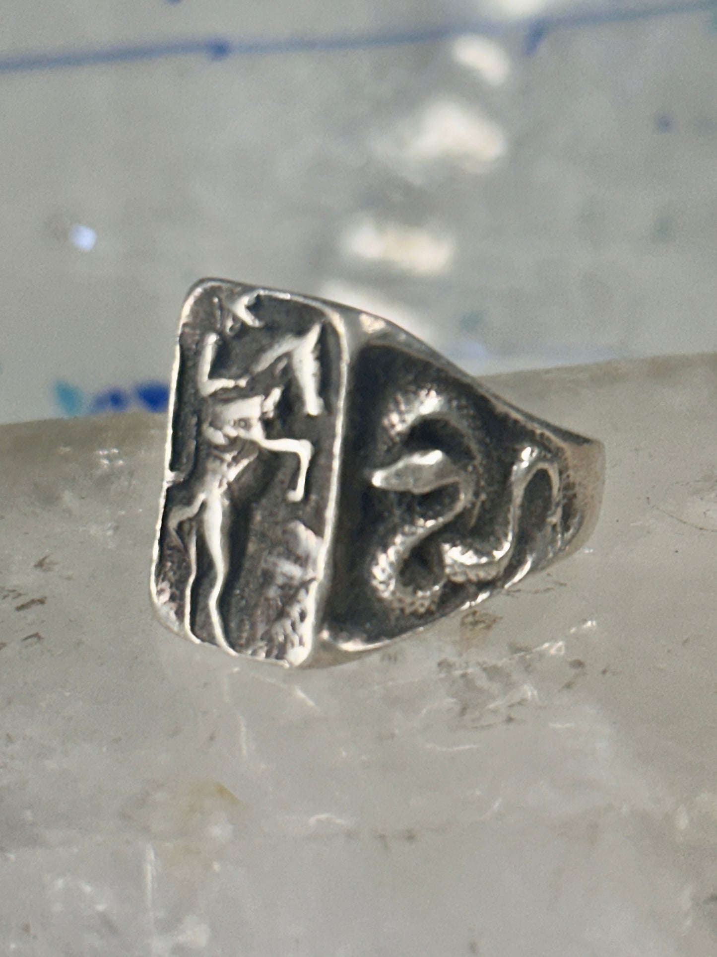 Cowboy ring Bronco Horse cactus snake band southwest size 10.50 sterling silver men