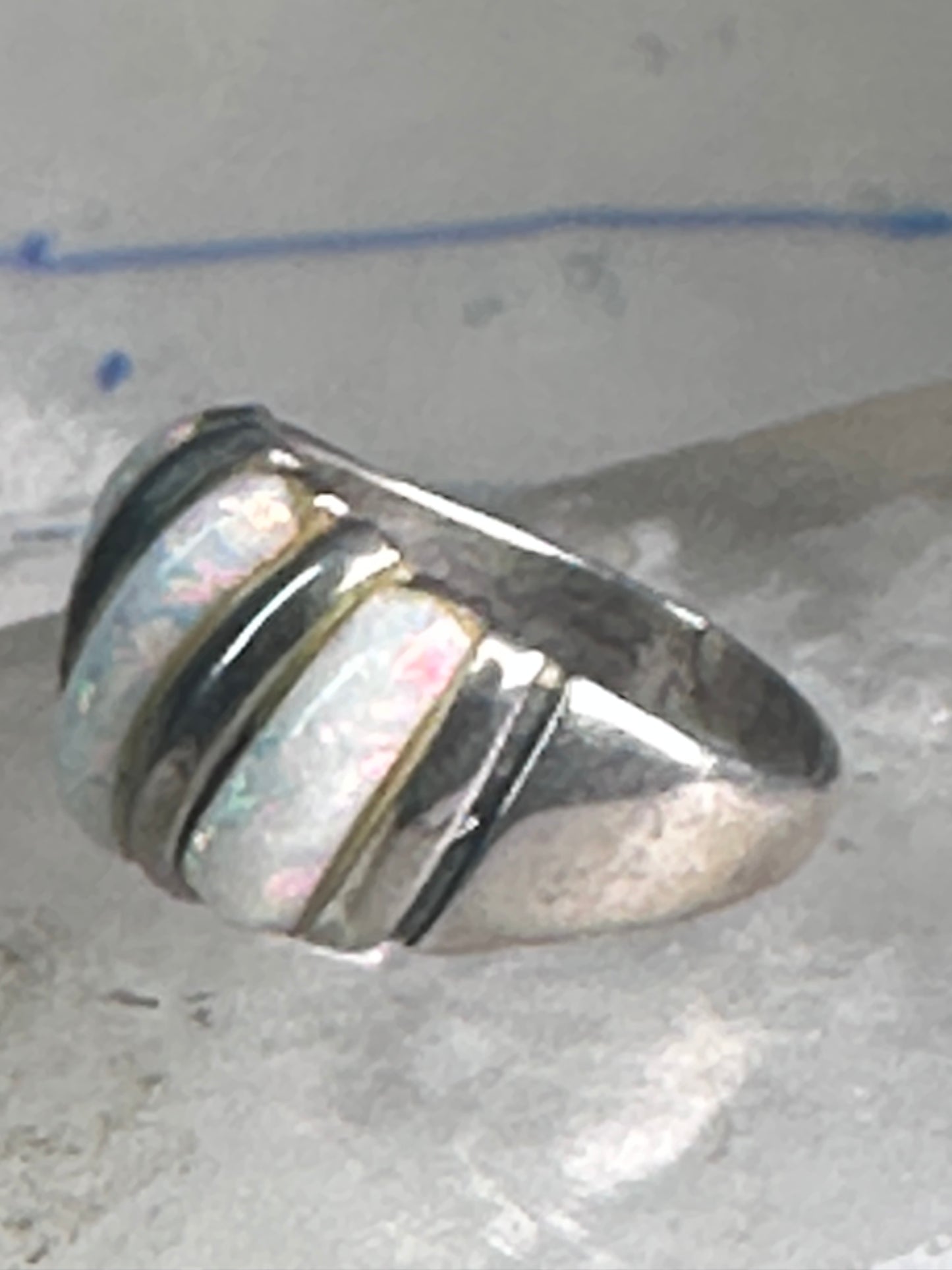 Vintage Fluted Dome Ring Opal Lab? band Ott size 7.5 sterling silver women girls