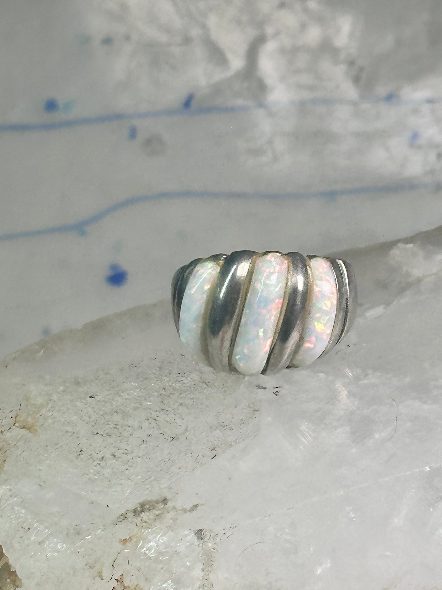Vintage Fluted Dome Ring Opal Lab? band Ott size 7.5 sterling silver women girls